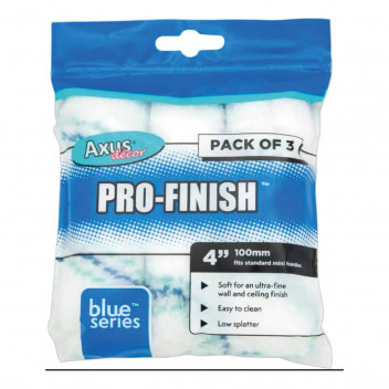 PRO-FINISH ROLLER,MEDIUM PILE(BLUE SERIES) 4\"/100MM 3 PK